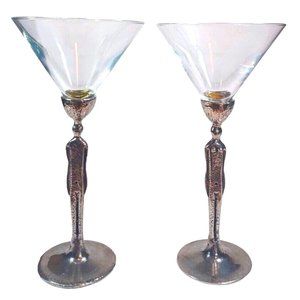 Patrick Meyer Brutalist Nude Male Female  Sculpture Pewter Martini Glasses